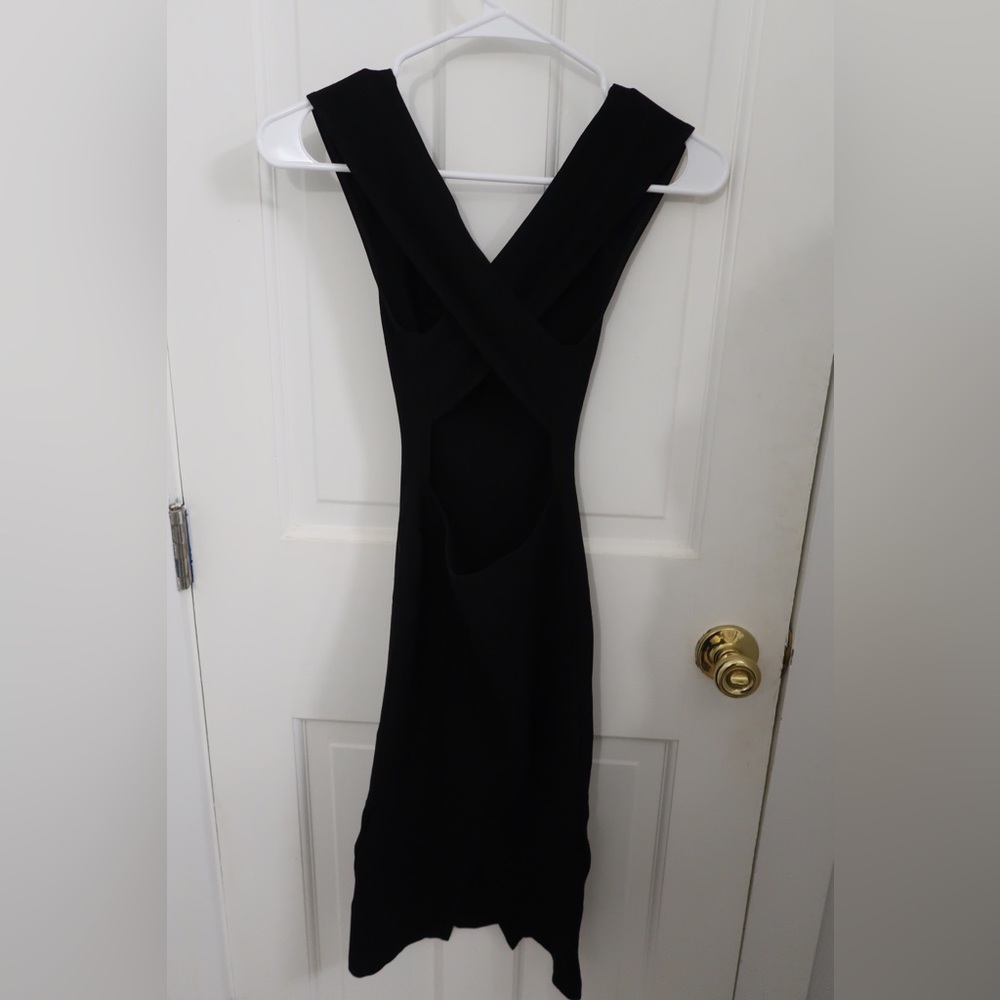 Black, off the shoulder, criss cross back dress